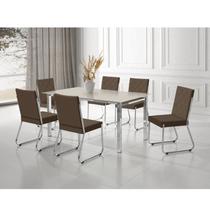 Conjunto Sala de Jantar Mesa Ortenia Tampo Vidro com 6 Cadeiras Dinah New Marrom/Cromado Conjunto Sala de Jantar Mesa Ortenia Tampo Vidro com 6 Cadeiras Dinah New Marrom/Cromado