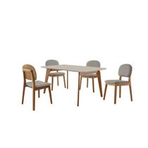 Conjunto Sala de Jantar Mesa Paris 140x90cm Tampo Retângular Vidro/MDF OFF White com 4 Cadeiras Siena - Móveis Minas