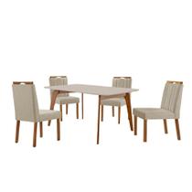 Conjunto Sala de Jantar Mesa Paris Madeira Maciça 140x80cm Tampo Retângular Vidro Off White com 4 Cadeiras Ágata com Puxador Móveis Minas