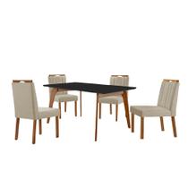 Conjunto Sala de Jantar Mesa Paris Madeira Maciça 140x80cm Tampo Retângular Vidro Preto com 4 Cadeiras Ágata com Puxador Móveis Minas