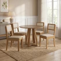 Conjunto Sala de Jantar Mesa Pilar 4 Cadeiras Gardeni Tampo Vidro 105cm Marrom/Canela/Freijo/Bronze/Bege