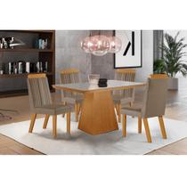 Conjunto Sala de Jantar Mesa Prada com Tampo de Vidro 120cm e 4 Cadeiras em MDF Florença LJ Móveis Conjunto Sala de Jantar Mesa Prada com Tampo de Vidro 120cm e 4 Cadeiras em MDF Florença LJ Móveis