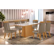 Conjunto Sala de Jantar Mesa Prada com Tampo de Vidro 180cm e 6 Cadeiras em MDF Florença LJ Móveis