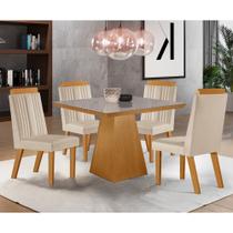 Conjunto Sala de Jantar Mesa Prada com Tampo de Vidro 90cm e 4 Cadeiras em MDF Florença LJ Móveis
