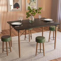 Conjunto Sala de Jantar Mesa Preto Natura com 4 Bancos Retrô Verde