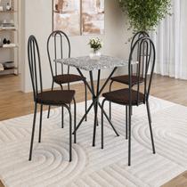 Conjunto sala de Jantar Mesa Quadrada 70cm Tampo Granito com 4 Cadeiras Leia