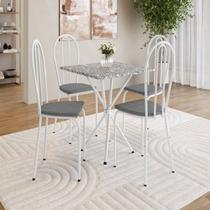 Conjunto sala de Jantar Mesa Quadrada 70cm Tampo Granito com 4 Cadeiras Leia