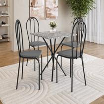 Conjunto sala de Jantar Mesa Quadrada 70cm Tampo Granito com 4 Cadeiras Leia