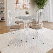 Conjunto sala de Jantar Mesa Quadrada 70cm Tampo Granito com 4 Cadeiras Leia