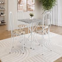 Conjunto Sala de Jantar Mesa Quadrada 70cm Tampo Granito com 4 Cadeiras Leia Branco/Cedro/Ocre Conjunto Sala de Jantar Mesa Quadrada 70cm Tampo Granito com 4 Cadeiras Leia Branco/Cedro/Ocre