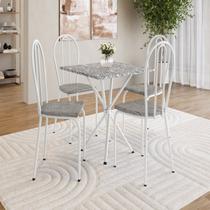 Conjunto Sala de Jantar Mesa Quadrada 70cm Tampo Granito com 4 Cadeiras Leia Branco/Grafiato/Ocre