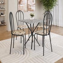 Conjunto Sala de Jantar Mesa Quadrada 70cm Tampo Granito com 4 Cadeiras Leia Preto/Cedro/Ocre Conjunto Sala de Jantar Mesa Quadrada 70cm Tampo Granito com 4 Cadeiras Leia Preto/Cedro/Ocre