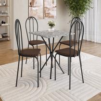 Conjunto Sala de Jantar Mesa Quadrada 70cm Tampo Granito com 4 Cadeiras Leia Preto/Imbuia/Ocre