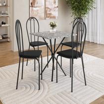 Conjunto Sala de Jantar Mesa Quadrada 70cm Tampo Granito com 4 Cadeiras Leia Preto/Ocre Conjunto Sala de Jantar Mesa Quadrada 70cm Tampo Granito com 4 Cadeiras Leia Preto/Ocre