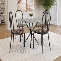 Conjunto Sala de Jantar Mesa Quadrada 70cm Tampo Granito com 4 Cadeiras Leia Preto/Palha/Ocre