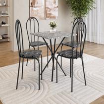 Conjunto Sala de Jantar Mesa Quadrada 70cm Tampo Granito com 4 Cadeiras Leia Preto/Silver/Ocre
