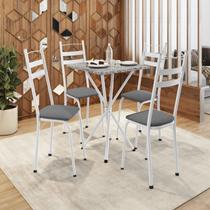 Conjunto Sala de Jantar Mesa Quadrada 70cm Tampo Granito com 4 Cadeiras Milla Branco/Platina/Ocre Conjunto Sala de Jantar Mesa Quadrada 70cm Tampo Granito com 4 Cadeiras Milla Branco/Platina/Ocre