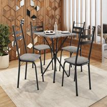 Conjunto Sala de Jantar Mesa Quadrada 70cm Tampo Granito com 4 Cadeiras Milla Preto/Grafiato/Ocre