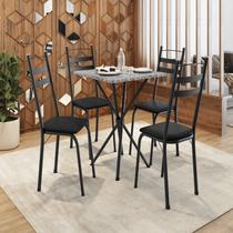 Conjunto Sala de Jantar Mesa Quadrada 70cm Tampo Granito com 4 Cadeiras Milla Preto/Ocre
