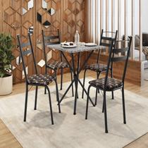 Conjunto Sala de Jantar Mesa Quadrada 70cm Tampo Granito com 4 Cadeiras Milla Preto/Palha/Ocre