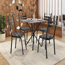 Conjunto Sala de Jantar Mesa Quadrada 70cm Tampo Granito com 4 Cadeiras Milla Preto/Silver/Ocre