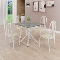 Conjunto Sala de Jantar Mesa Quadrada 70x70cm Tampo Granito Topázio 4 Cadeiras Linda Yescasa Branco/Creme