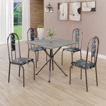 Conjunto Sala de Jantar Mesa Quadrada 70x70cm Tampo Granito Topázio 4 Cadeiras Linda Yescasa Prata/Preto Floral Conjunto Sala de Jantar Mesa Quadrada 70x70cm Tampo Granito Topázio 4 Cadeiras Linda Yescasa Prata/Preto Floral