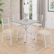 Conjunto Sala de Jantar Mesa Quadrada 70x70cm Tampo Granito Topázio 4 Cadeiras Paraty Branco/Creme Conjunto Sala de Jantar Mesa Quadrada 70x70cm Tampo Granito Topázio 4 Cadeiras Paraty Branco/Creme
