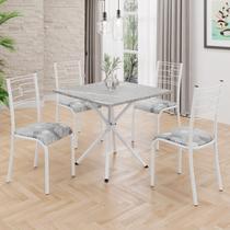 Conjunto Sala de Jantar Mesa Quadrada 70x70cm Tampo Granito Topázio 4 Cadeiras Paraty Branco/Paraopeba
