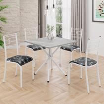 Conjunto Sala de Jantar Mesa Quadrada 70x70cm Tampo Granito Topázio 4 Cadeiras Paraty Branco/Preto Floral Conjunto Sala de Jantar Mesa Quadrada 70x70cm Tampo Granito Topázio 4 Cadeiras Paraty Branco/Preto Floral