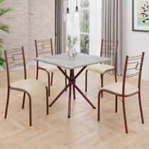 Conjunto Sala de Jantar Mesa Quadrada 70x70cm Tampo Granito Topázio 4 Cadeiras Paraty