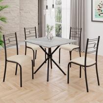 Conjunto Sala de Jantar Mesa Quadrada 70x70cm Tampo Granito Topázio 4 Cadeiras Paraty