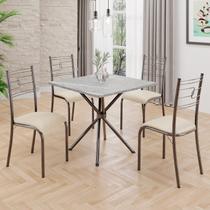 Conjunto Sala de Jantar Mesa Quadrada 70x70cm Tampo Granito Topázio 4 Cadeiras Paraty