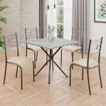 Conjunto Sala de Jantar Mesa Quadrada 70x70cm Tampo Granito Topázio 4 Cadeiras Paraty Prata/Creme/Mart Conjunto Sala de Jantar Mesa Quadrada 70x70cm Tampo Granito Topázio 4 Cadeiras Paraty Prata/Creme/Mart