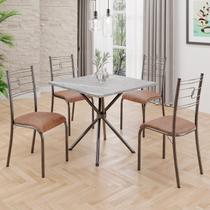 Conjunto Sala de Jantar Mesa Quadrada 70x70cm Tampo Granito Topázio 4 Cadeiras Paraty Prata/material sintético Marrom/Mart