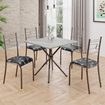 Conjunto Sala de Jantar Mesa Quadrada 70x70cm Tampo Granito Topázio 4 Cadeiras Paraty Prata/Preto Floral/Mart Conjunto Sala de Jantar Mesa Quadrada 70x70cm Tampo Granito Topázio 4 Cadeiras Paraty Prata/Preto Floral/Mart