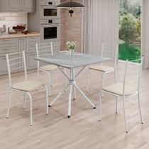 Conjunto Sala de Jantar Mesa Quadrada 70x70cm Tampo Granito Topázio 4 Cadeiras Rio Branco/Creme
