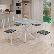 Conjunto Sala de Jantar Mesa Quadrada 70x70cm Tampo Granito Topázio 4 Cadeiras Rio Branco/Preto Floral