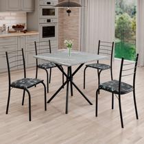 Conjunto Sala de Jantar Mesa Quadrada 70x70cm Tampo Granito Topázio 4 Cadeiras Rio Preto/Floral/Fosco