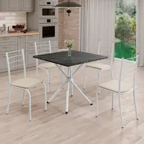 Conjunto Sala de Jantar Mesa Quadrada 70x70cm Tampo Madeira Mdp Indiana 4 Cadeiras Rio