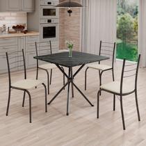 Conjunto Sala de Jantar Mesa Quadrada 70x70cm Tampo Madeira MDP Indiana 4 Cadeiras Rio Prata/Creme/Mart Conjunto Sala de Jantar Mesa Quadrada 70x70cm Tampo Madeira MDP Indiana 4 Cadeiras Rio Prata/Creme/Mart