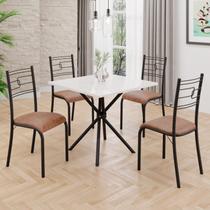 Conjunto Sala de Jantar Mesa Quadrada 70x70cm Tampo Mdp Off White 4 Cadeiras Paraty