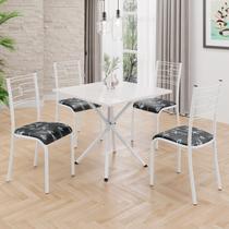 Conjunto Sala de Jantar Mesa Quadrada 70x70cm Tampo Mdp Off White 4 Cadeiras Paraty Preto Floral / Branco