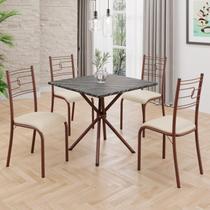 Conjunto Sala de Jantar Mesa Quadrada 75x75cm Tampo Ardósia Indiana 4 Cadeiras Paraty Marrom/Creme Conjunto Sala de Jantar Mesa Quadrada 75x75cm Tampo Ardósia Indiana 4 Cadeiras Paraty Marrom/Creme