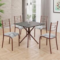 Conjunto Sala de Jantar Mesa Quadrada 75x75cm Tampo Ardósia Indiana 4 Cadeiras Paraty