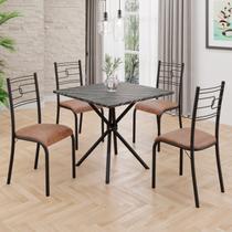Conjunto Sala de Jantar Mesa Quadrada 75x75cm Tampo Ardósia Indiana 4 Cadeiras Paraty
