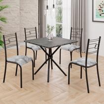 Conjunto Sala de Jantar Mesa Quadrada 75x75cm Tampo Ardósia Indiana 4 Cadeiras Paraty