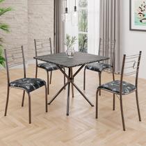 Conjunto Sala de Jantar Mesa Quadrada 75x75cm Tampo Ardósia Indiana 4 Cadeiras Paraty