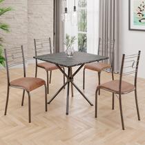 Conjunto Sala de Jantar Mesa Quadrada 75x75cm Tampo Ardósia Indiana 4 Cadeiras Paraty