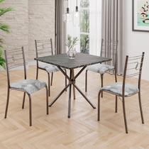 Conjunto Sala de Jantar Mesa Quadrada 75x75cm Tampo Ardósia Indiana 4 Cadeiras Paraty
